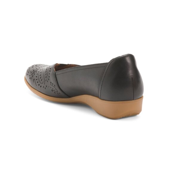 COBB HILL ROCKPORT Black Leather Rozie Comfort Wedge Flats - Picture 2 of 2